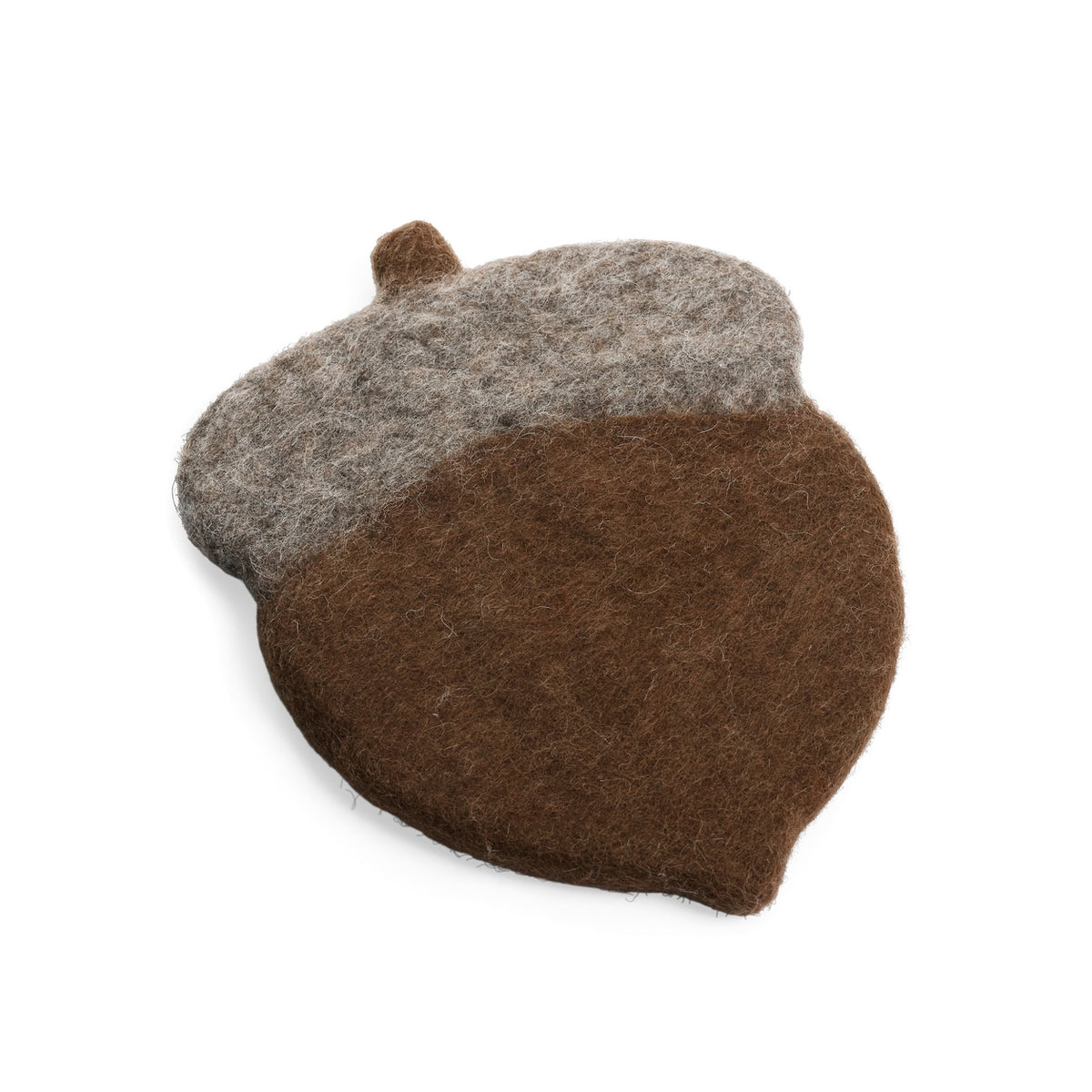 Hazel wool acorn trivet in brown and heathered grey
