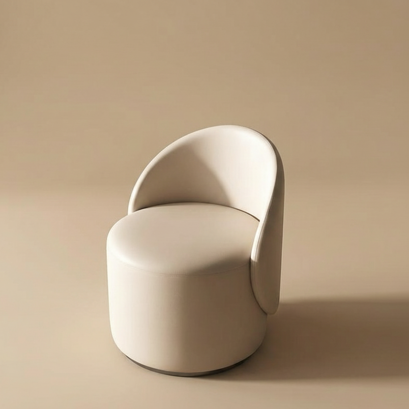 Minimalist white leather stool on a beige background