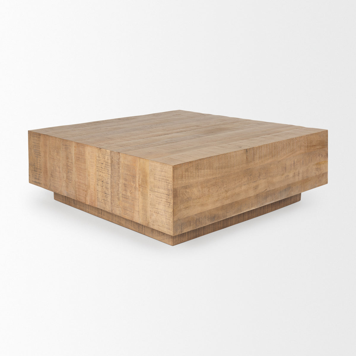 Wide studio shot of the Aero square coffee table against a white background emphasizing its low-profile architectural silhouette.
