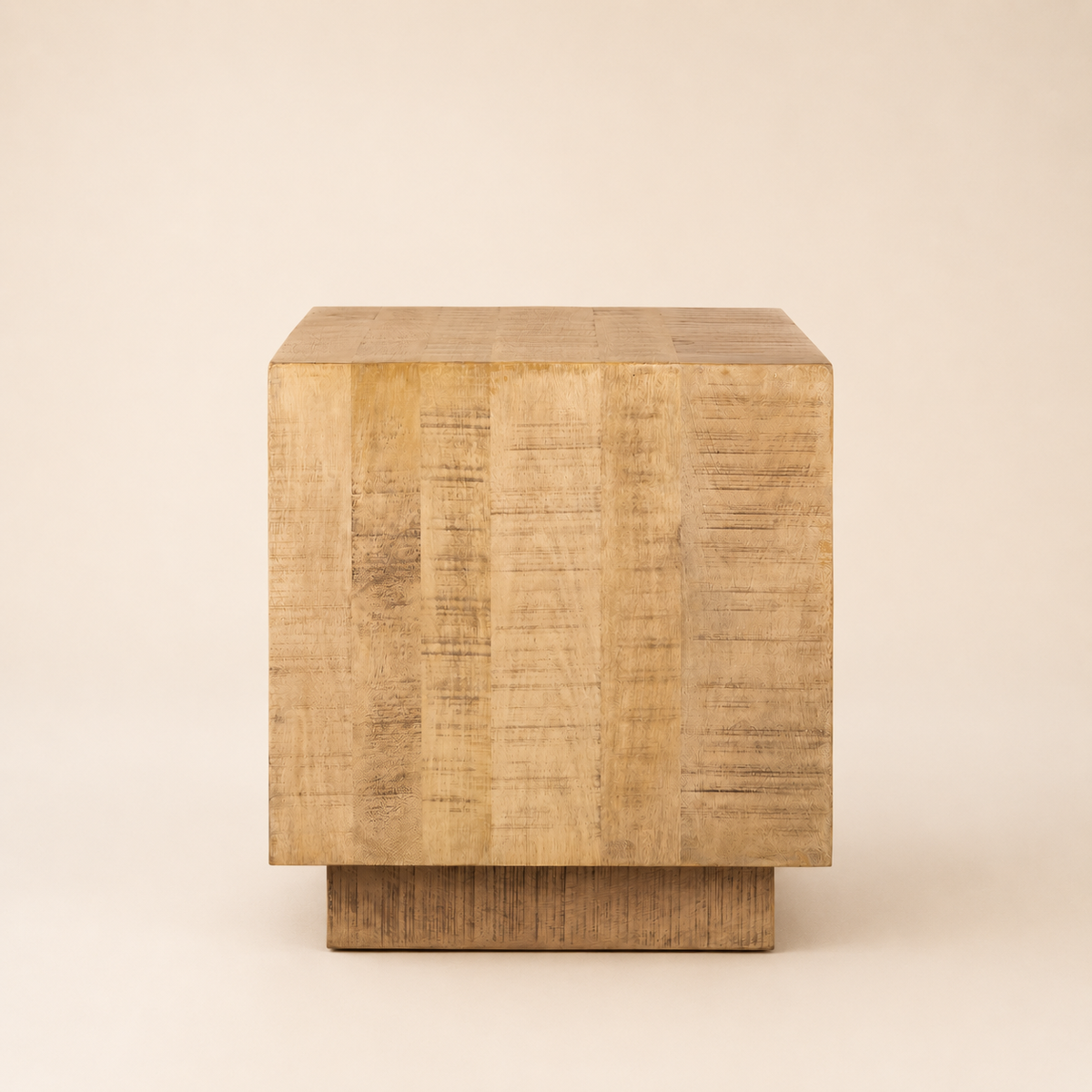 Wooden cube on a beige background
