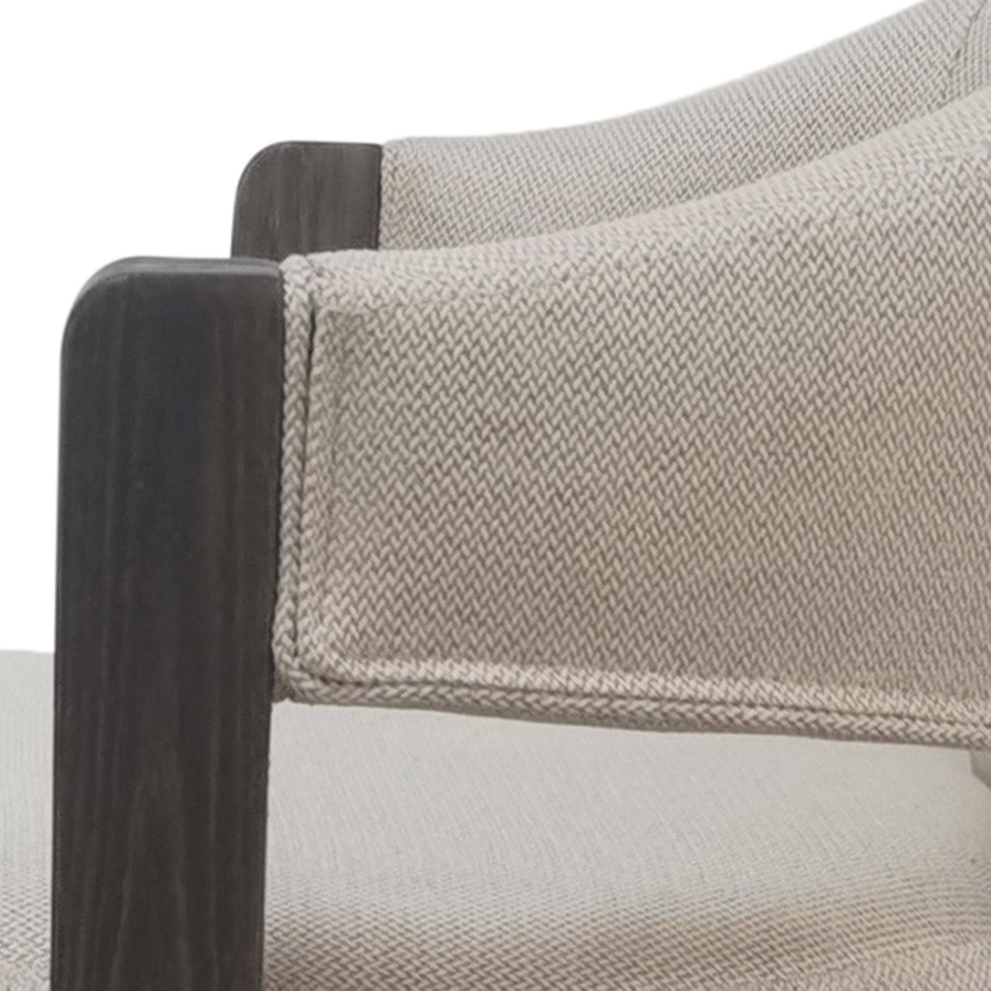 Bar stool with beige cushioned seat and dark wooden legs