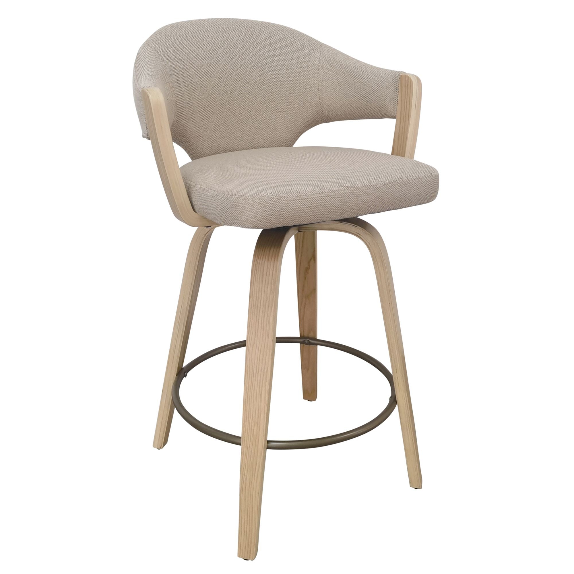 Beige bar stool with wooden legs on a white background