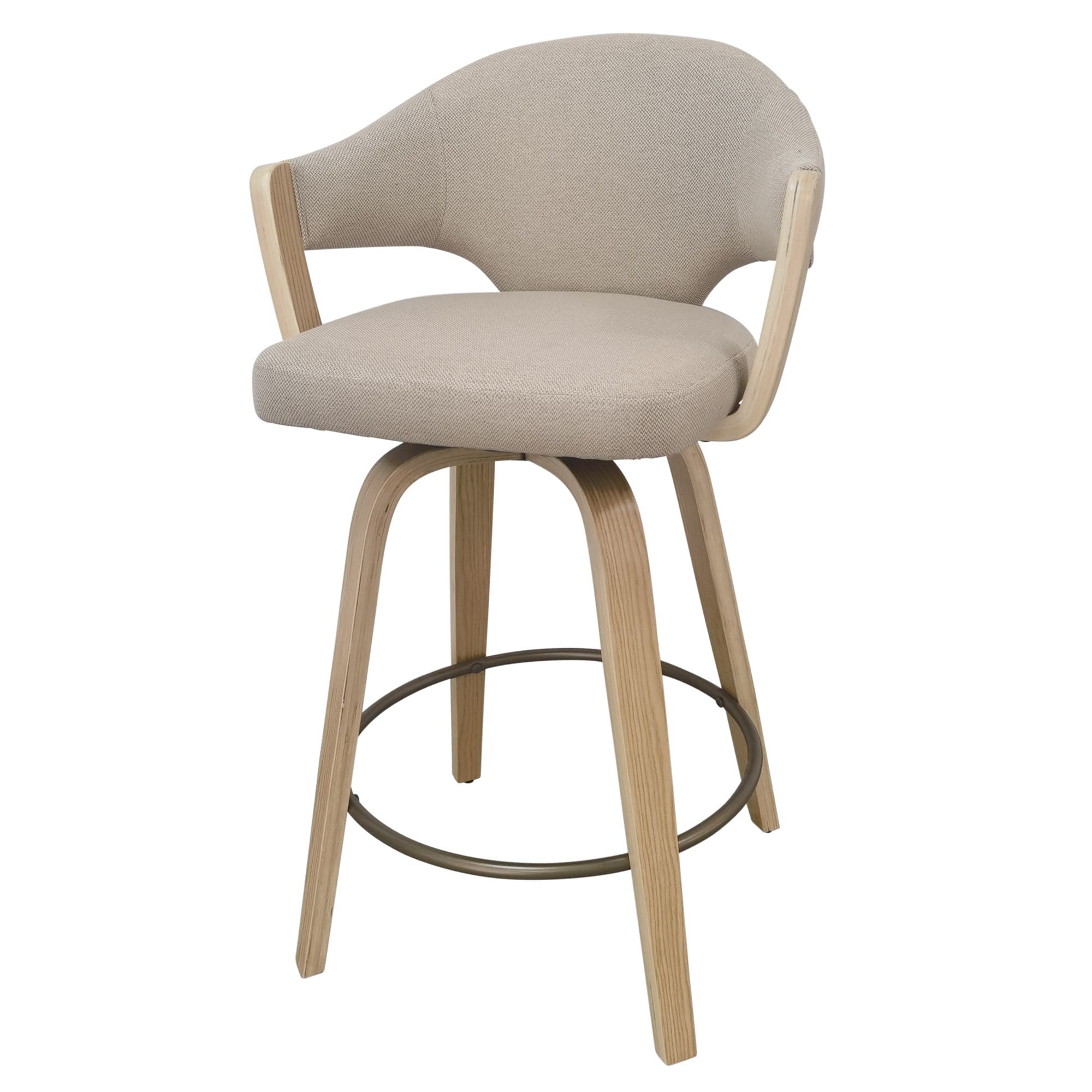 Beige bar stool with wooden legs on a white background