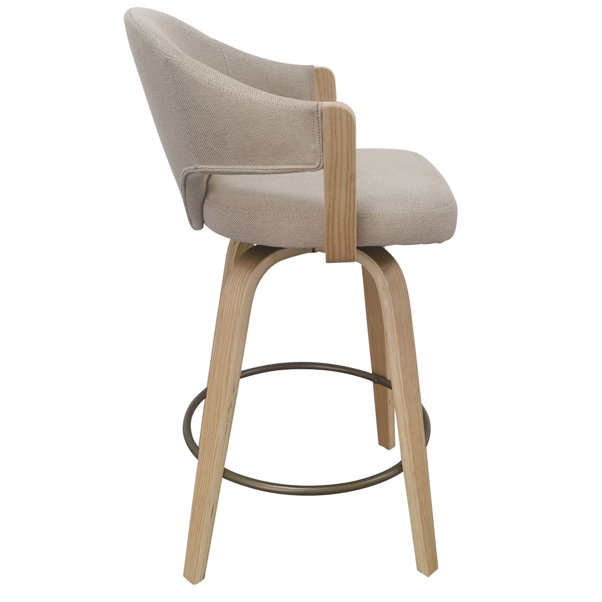 Beige bar stool with wooden legs on a white background