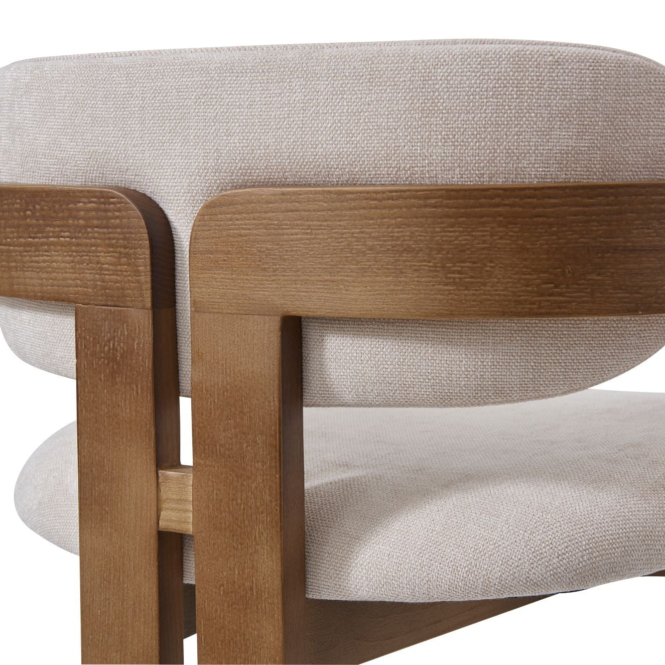 Detail with ash wooden frame and beige linen cushion counter stool