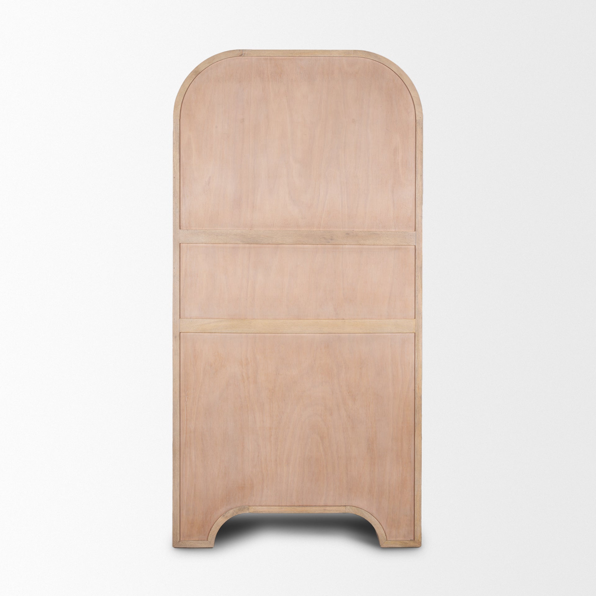 Back view of Arco tall cabinet showing clean finished wood paneling.