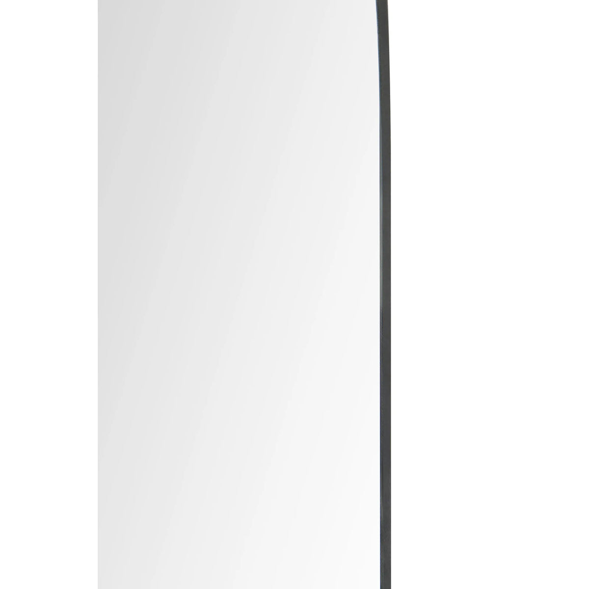 Close-up view of the Arco Wall Mirror showing its slim black metal edge detail
