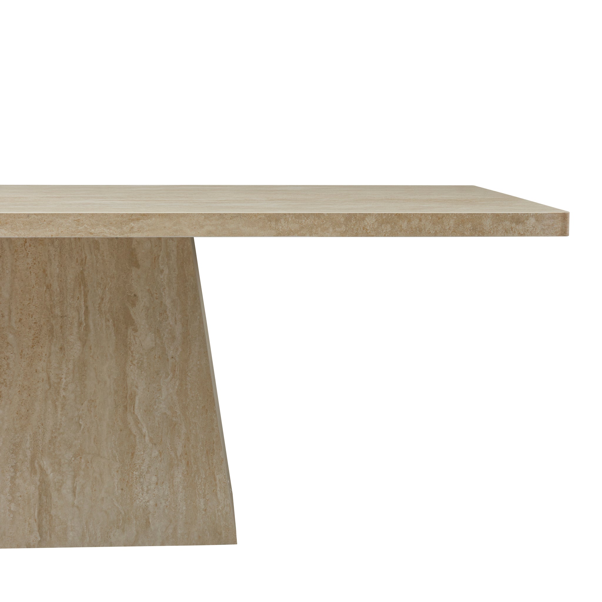 Close-up of the Ardella dining table’s travertine-inspired sintered stone pattern