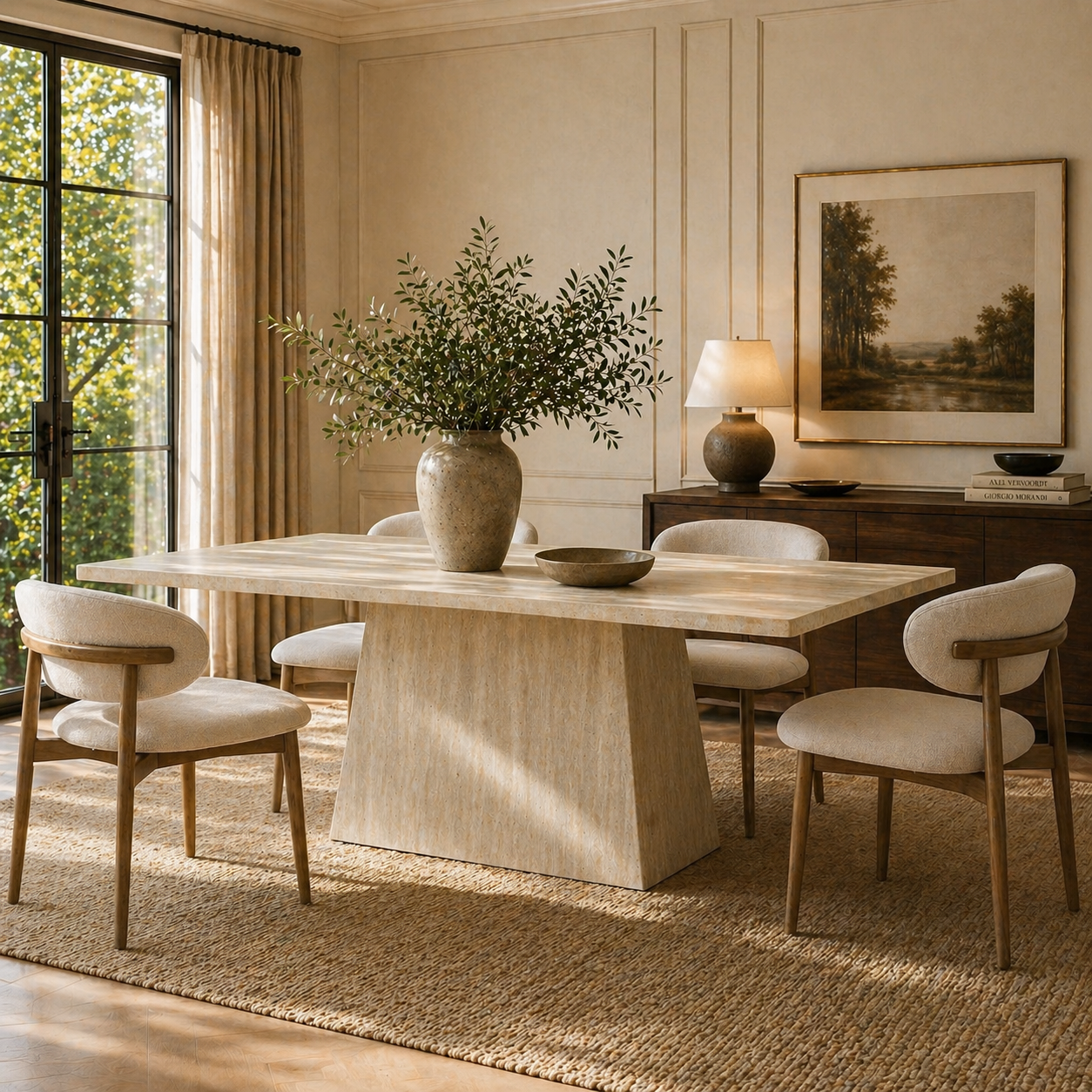 Ardella sintered stone dining table styled in a modern dining room