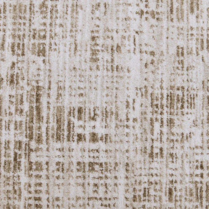 Textured beige and brown patterned rug closeup.