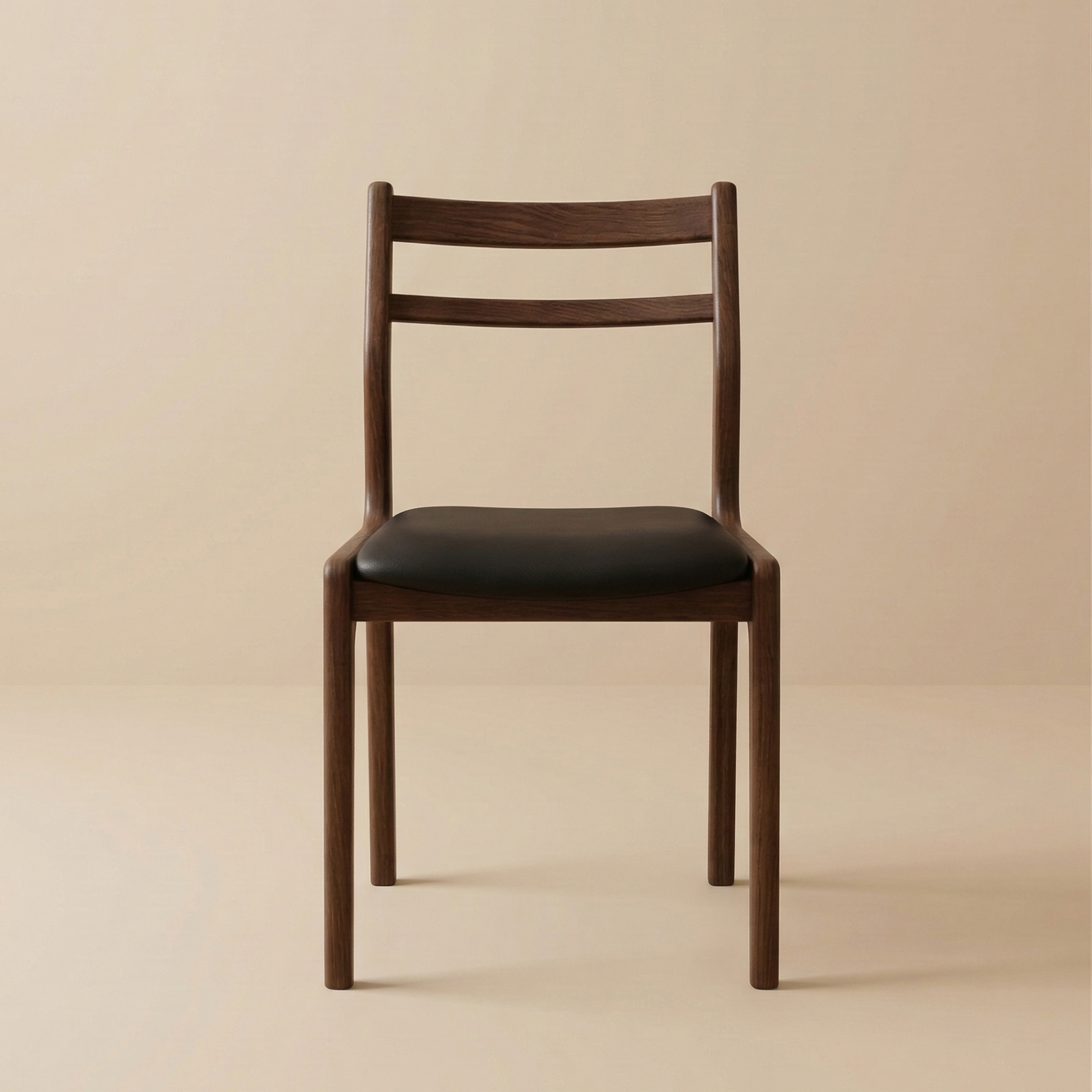 Full front view of the Aspen classic dining chair featuring a dark wood finish and a black upholstered seat.
