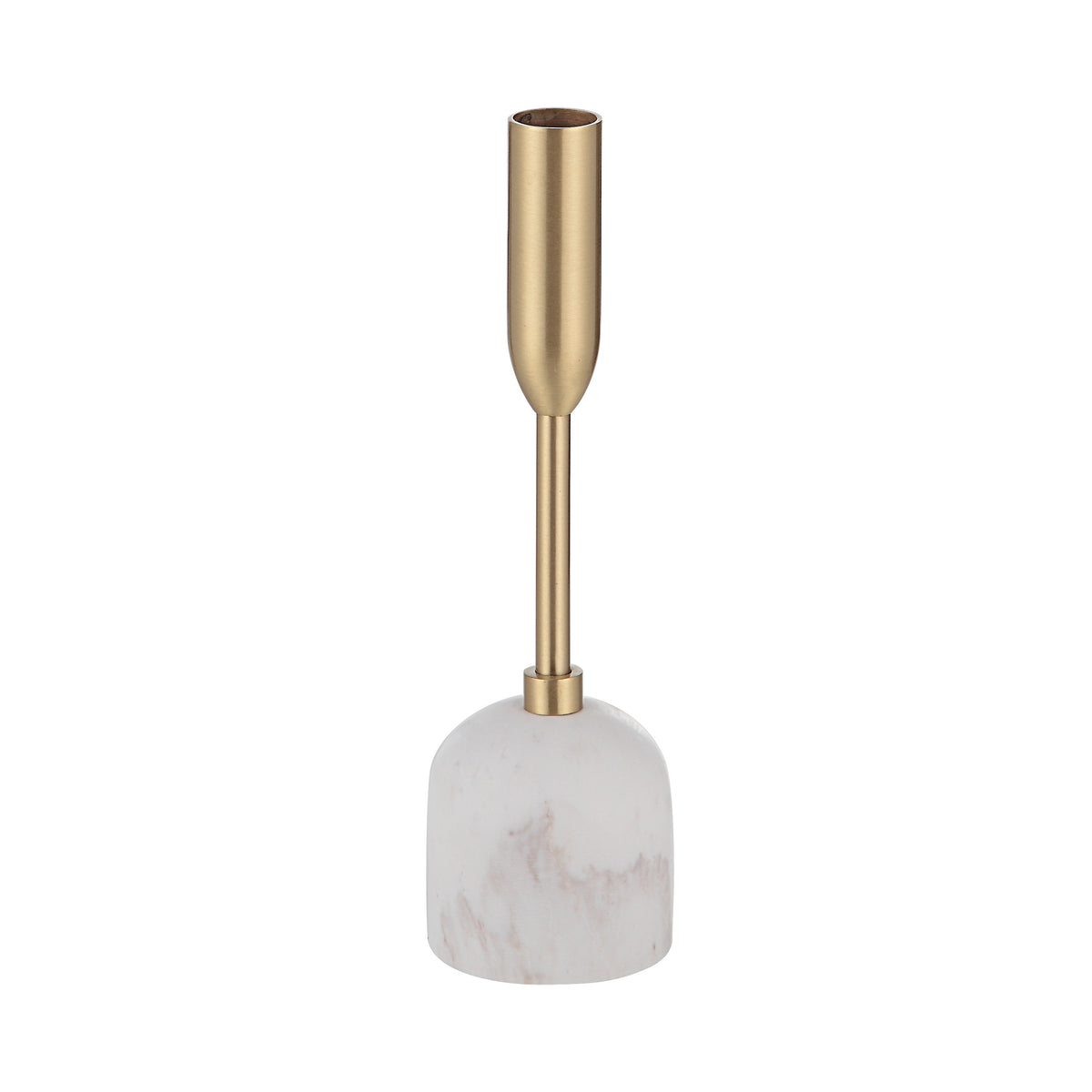 Short Aurelia Candle Holder with white marble base and brass stem