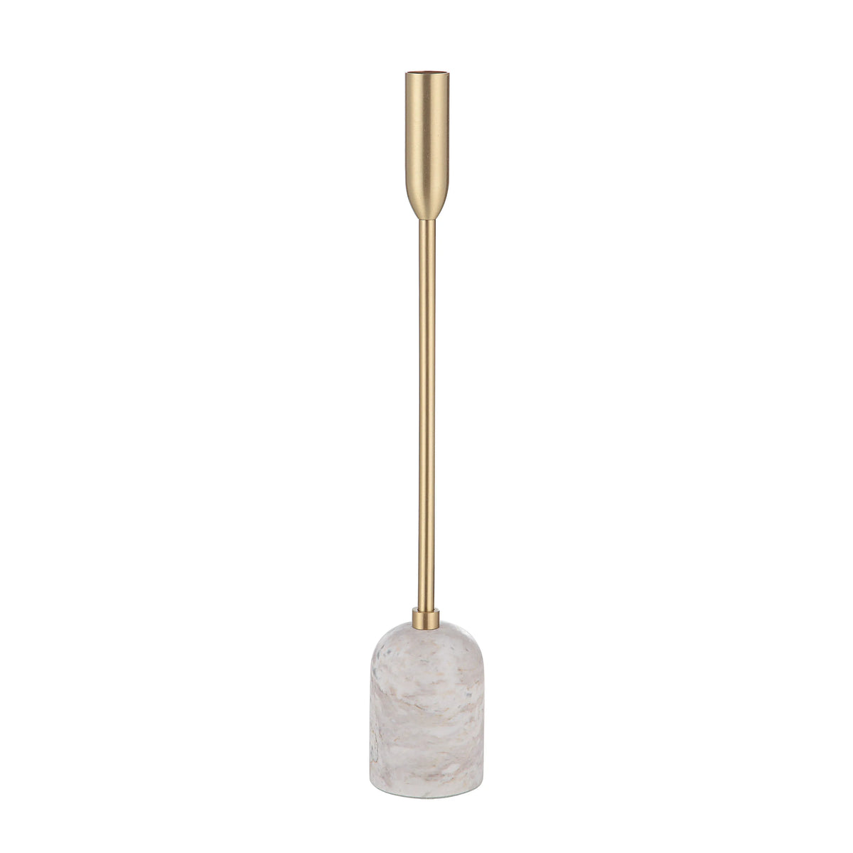 Tall Aurelia Candle Holder with white marble base and sleek brass stem