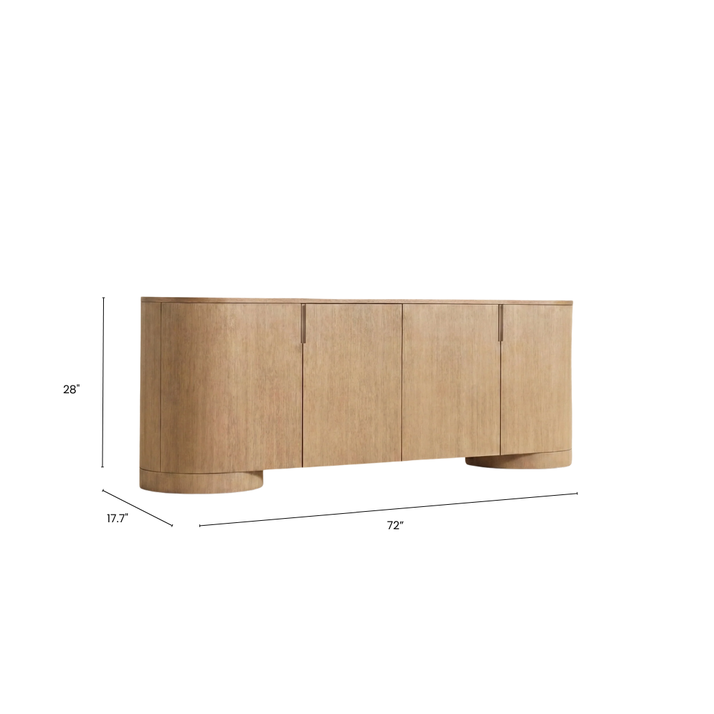 Wooden sideboard with dimension on a white background.