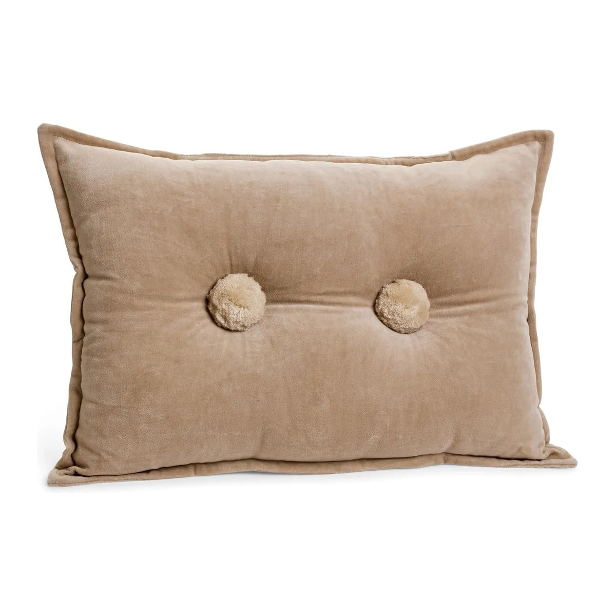 Beige velvet rectangular cushion with two tufted buttons