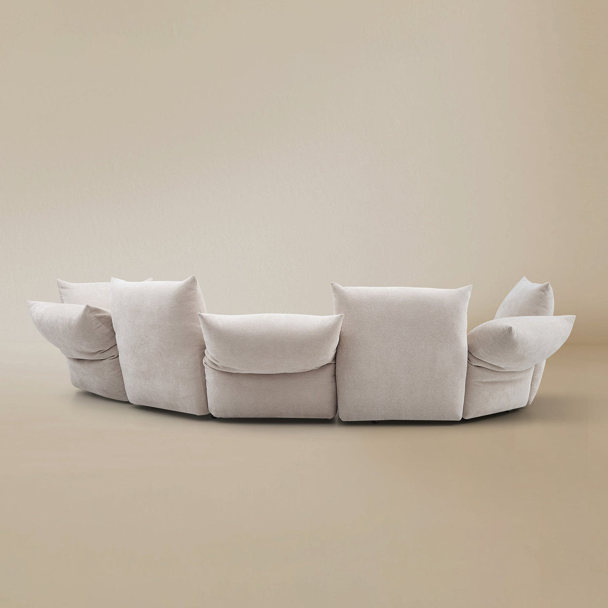 Back view of the Blooming Embrace Modular Sofa, Combo A, in Pearl White chenille on a beige studio background
