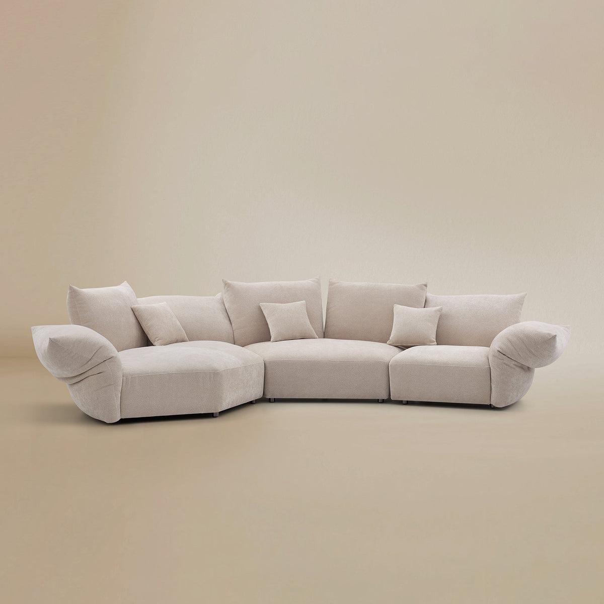 Front view of the Blooming Embrace Modular Sofa, Combo A, in Pearl White chenille on a beige studio background