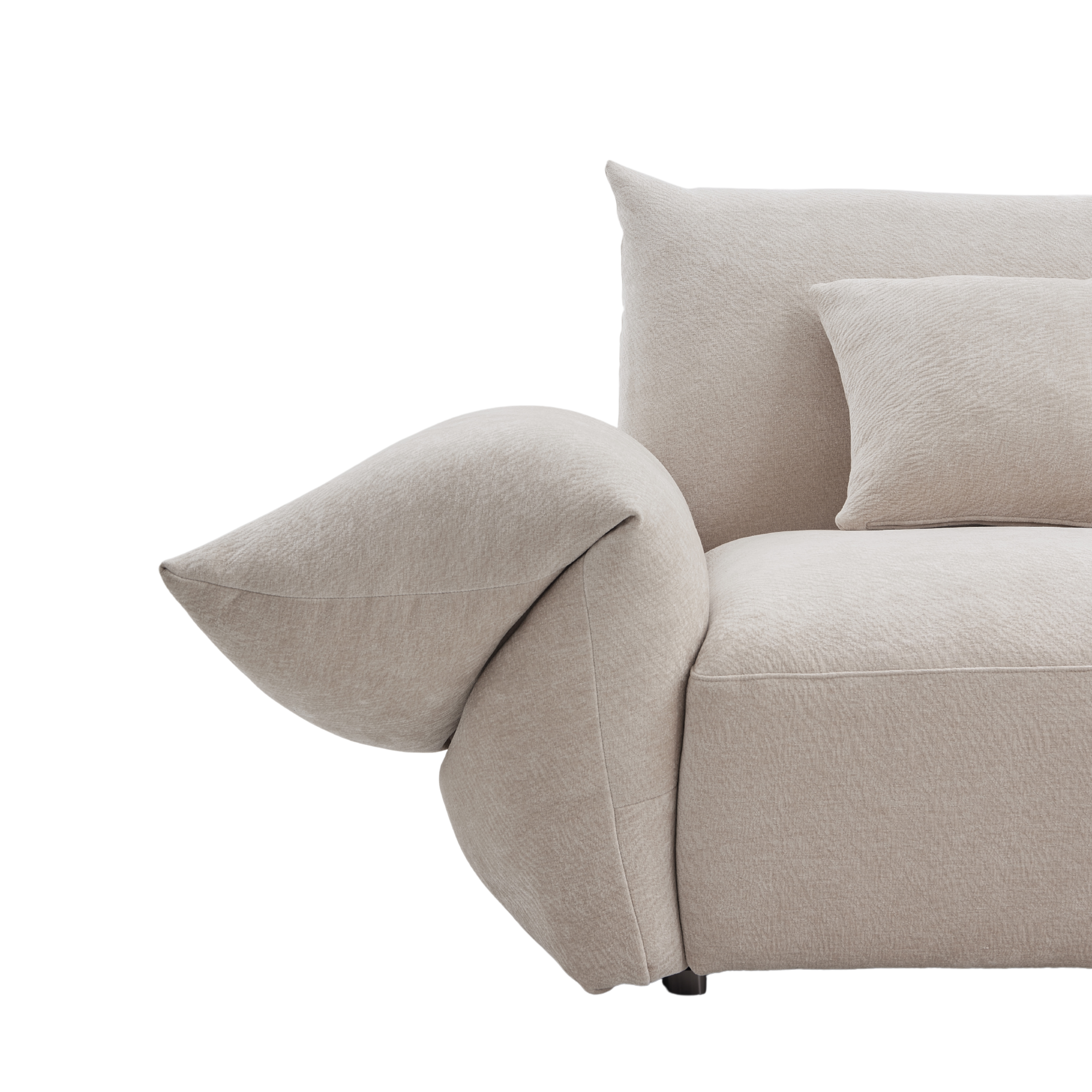 Beige sofa with cushions on a white background