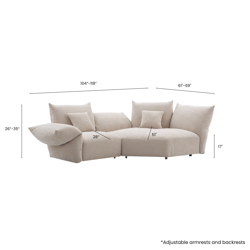 Blooming Embrace Modular Sofa with dimension on a white background.