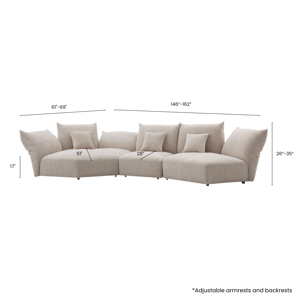 Blooming Embrace Modular Sofa with dimension on a white background.