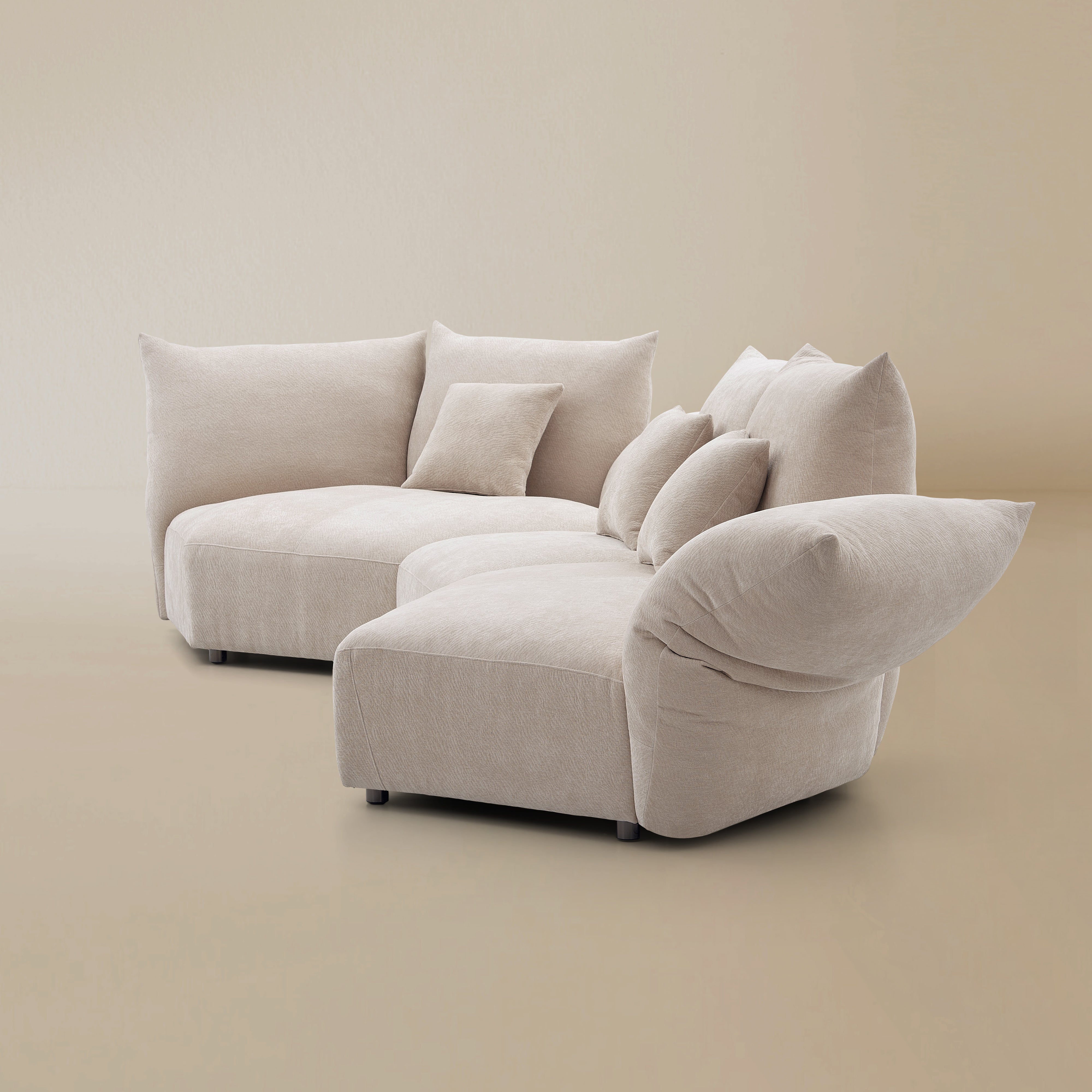 Side view of the blooming embrace modular sofa in pearl white chenille fabric