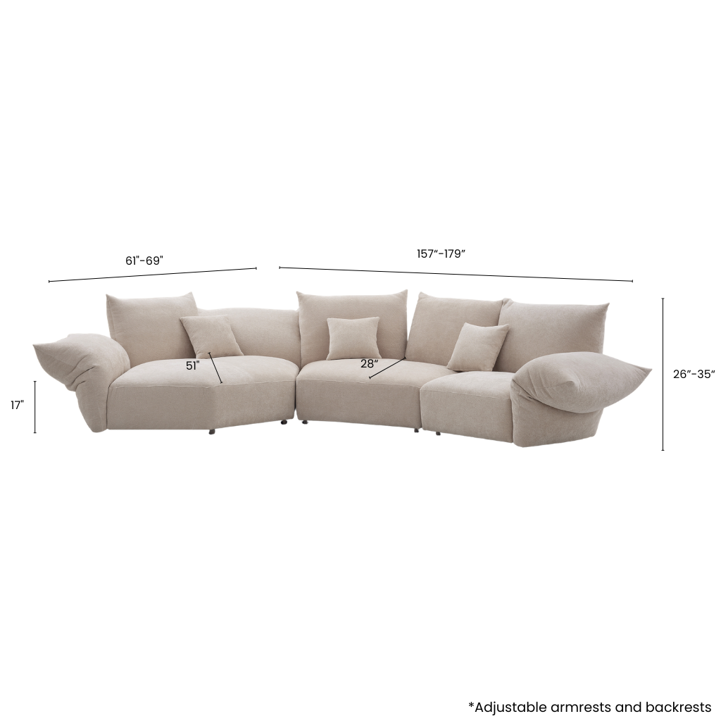 Blooming Embrace Modular Sofa with dimension on a white background.