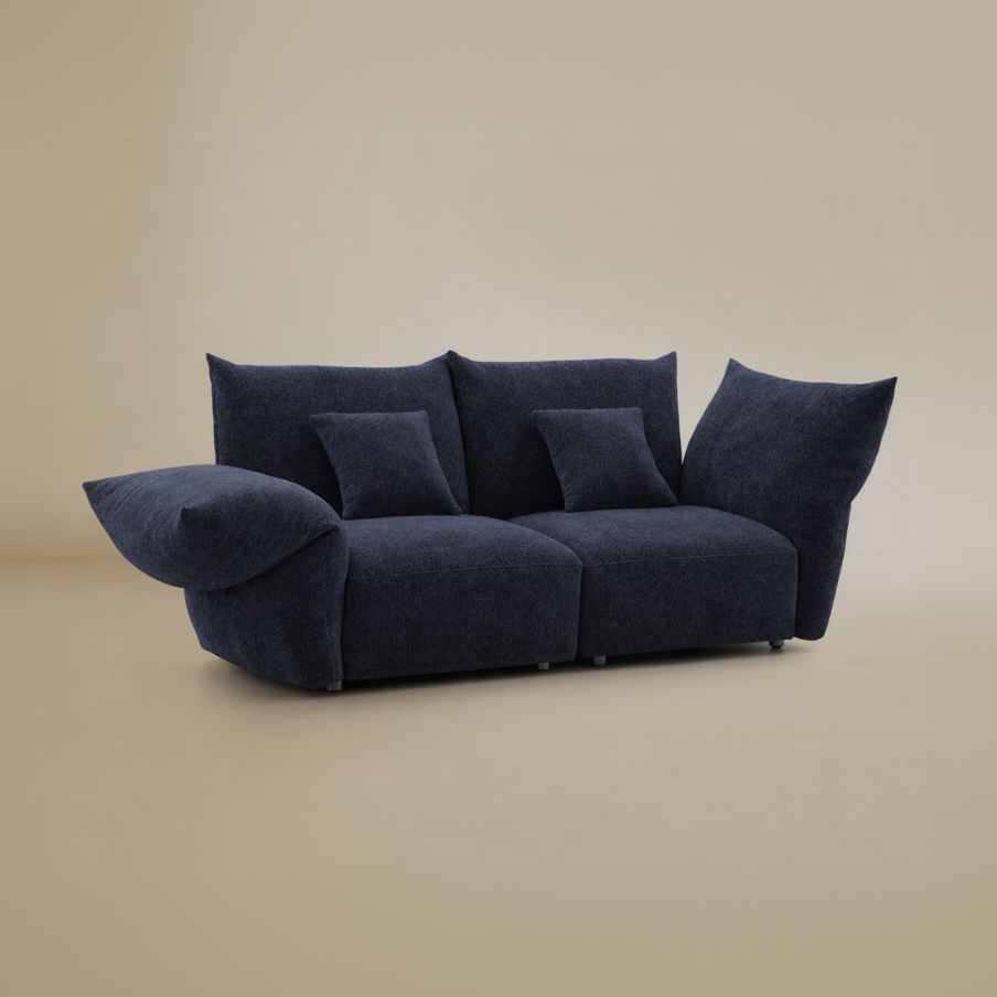 Blue sofa on a beige background