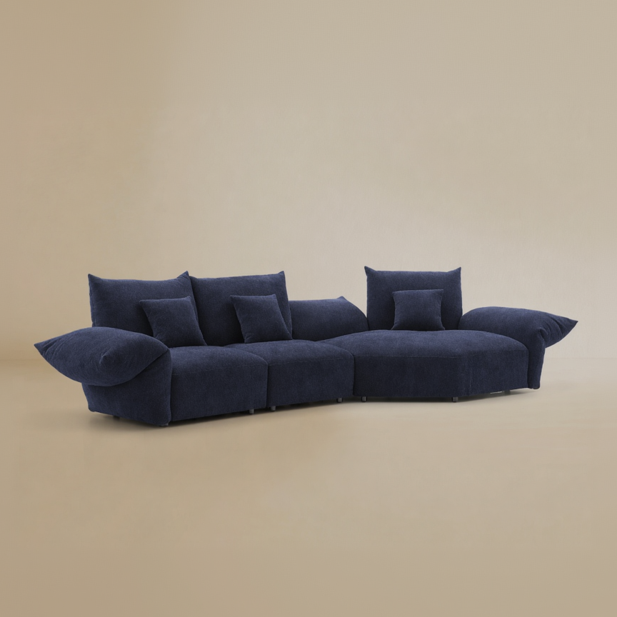 Navy blue sofa on a beige background