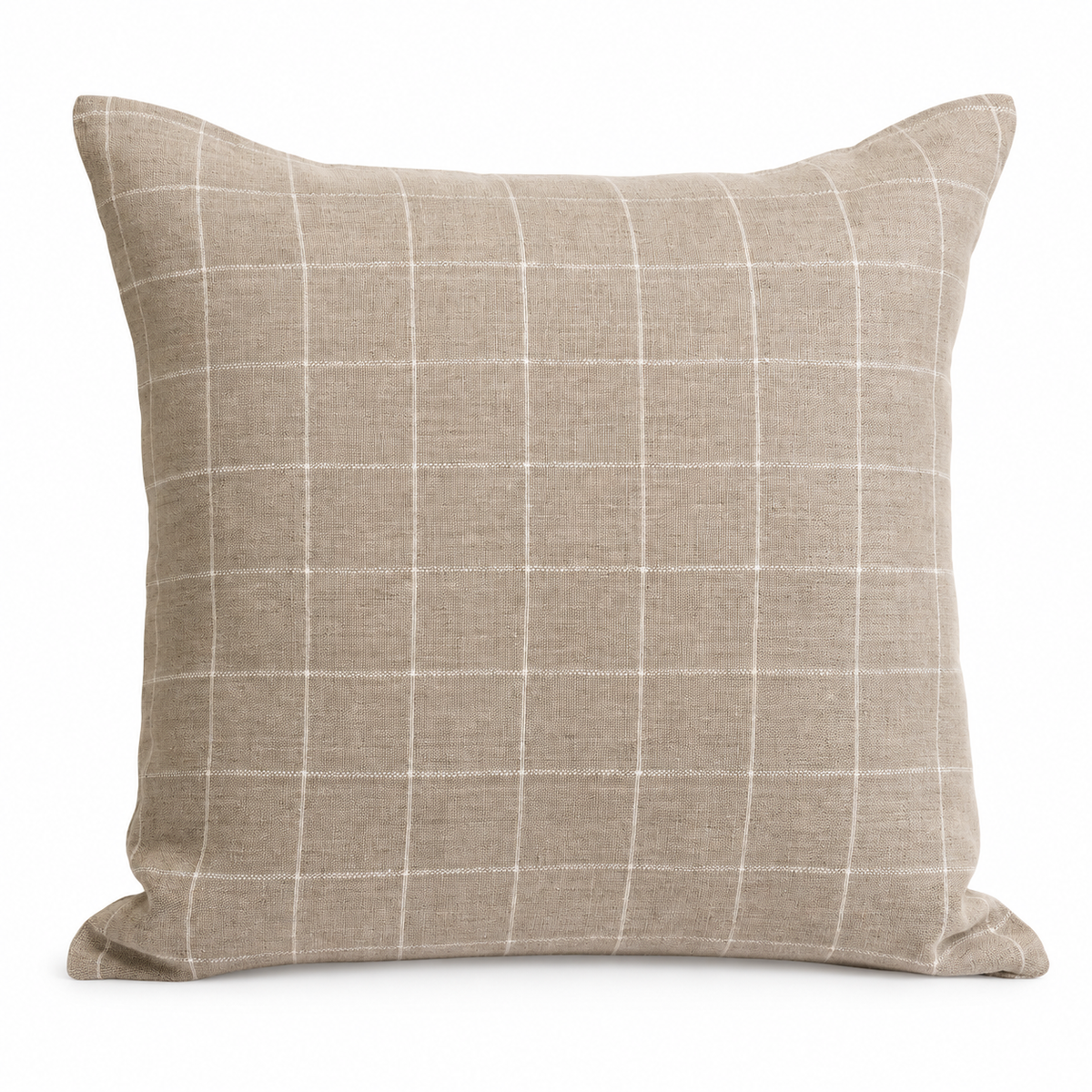 Briar linen and white fine-check woven cushion, 20 by 20 inches