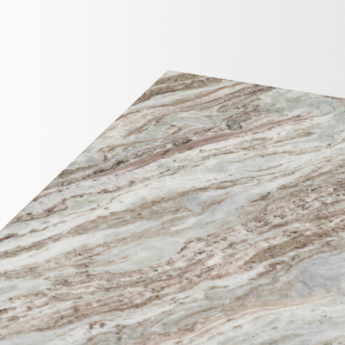 Close-up of the polished marble top on the Calista Marble Plinth Coffee Table showing flowing natural veining.