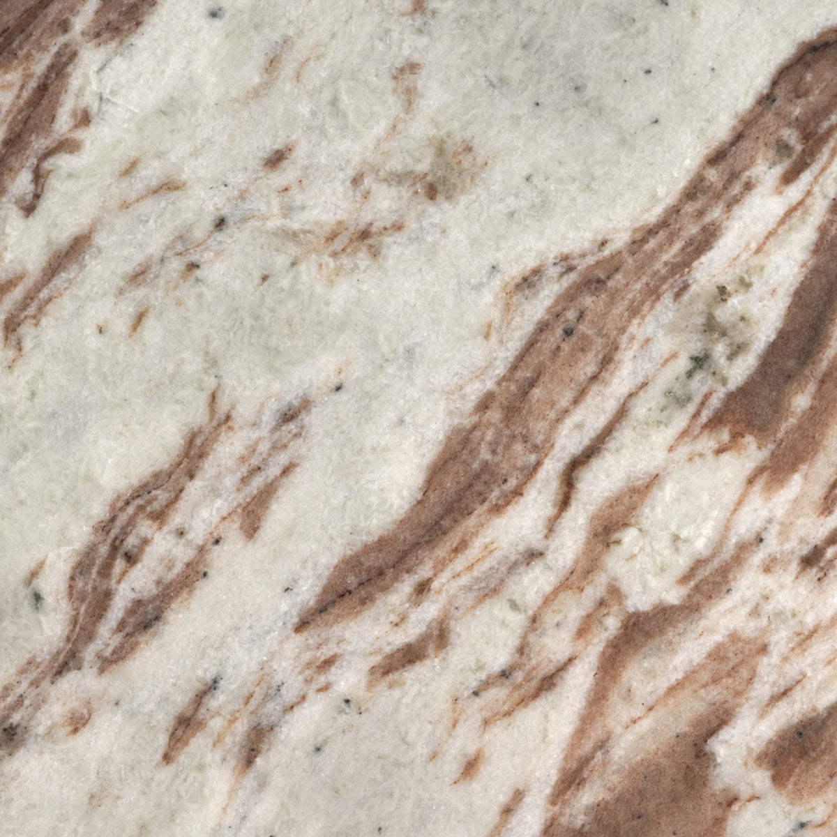 Macro close-up of the Calista Marble Plinth Side Table showing natural cream, blush, brown and subtle grey marble veining.