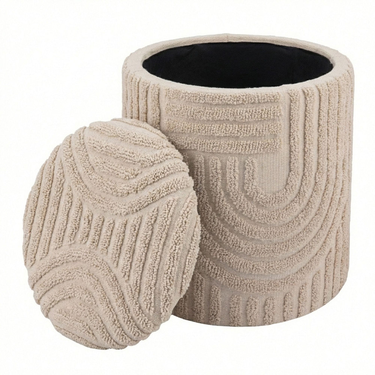 Beige textured planters with a spherical planter on a white background
