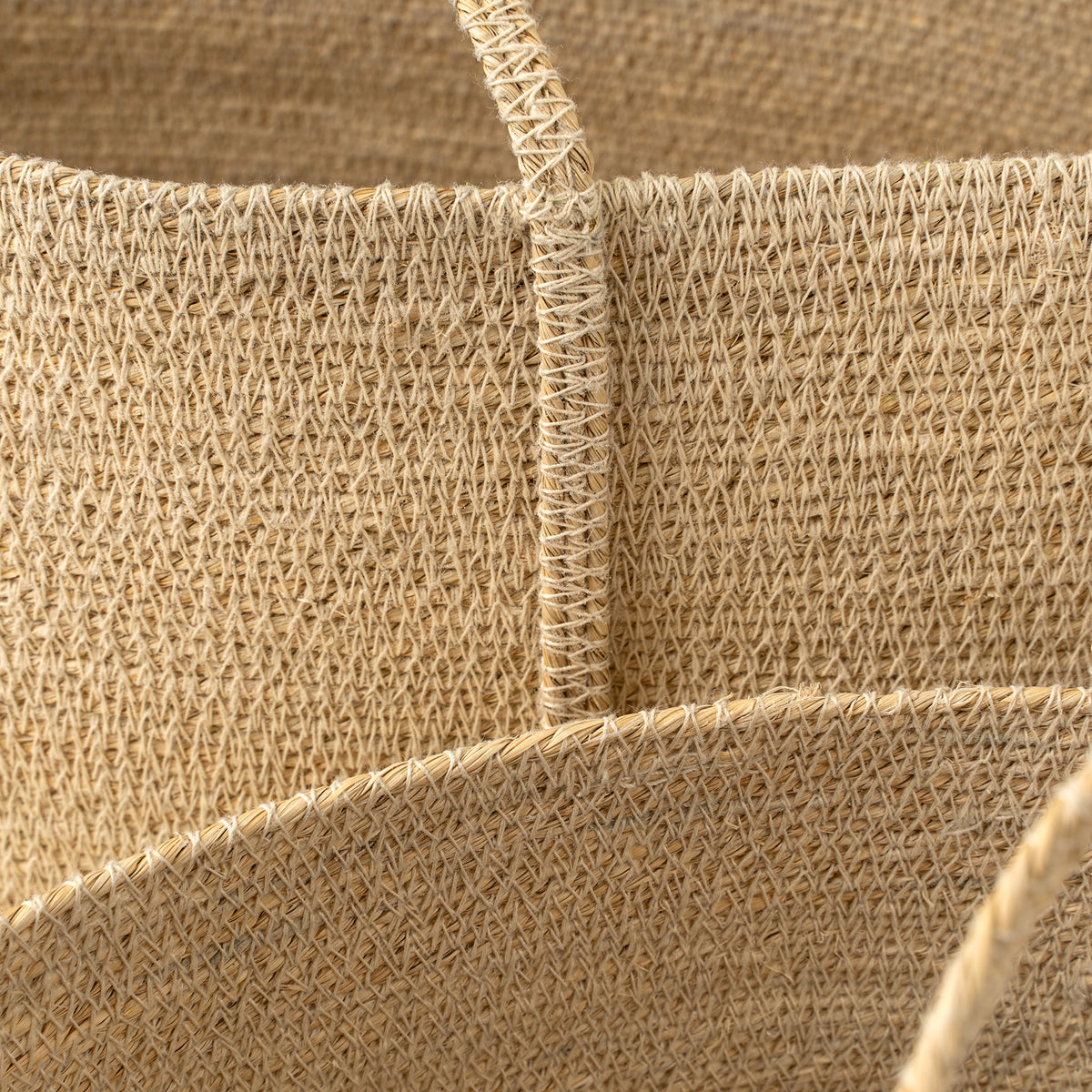 Close-up of a woven basket with natural fiber texture