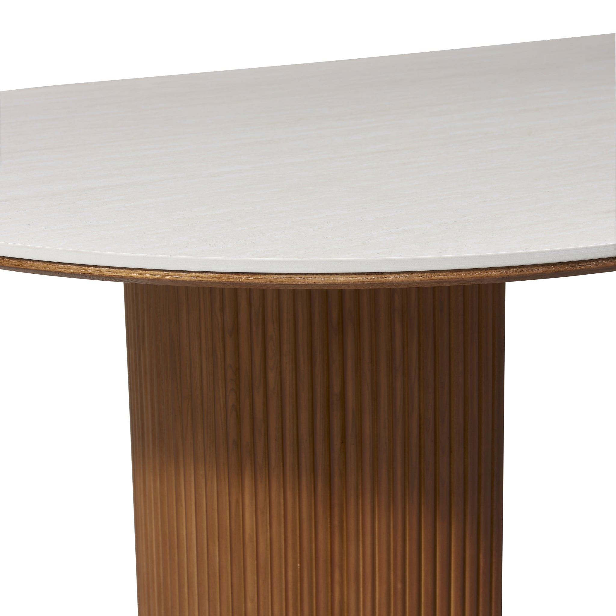 Close-up of the Crescent Grove Dining Table’s rounded tabletop edge