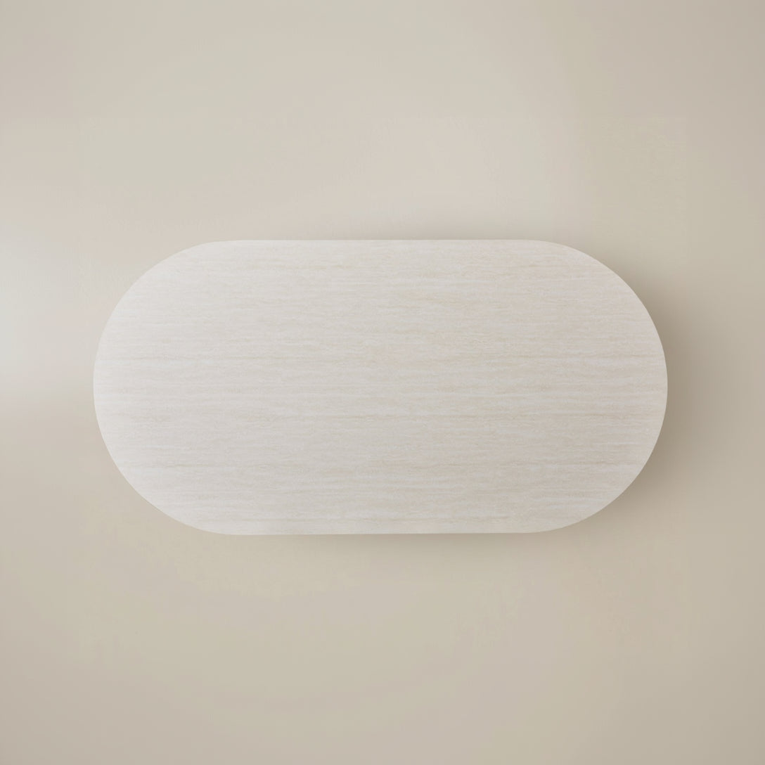 Travertine-inspired pattern of the Crescent Grove sintered stone tabletop