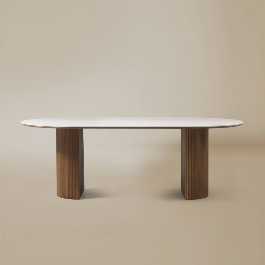 Front view of the Crescent Grove oval sintered stone dining table