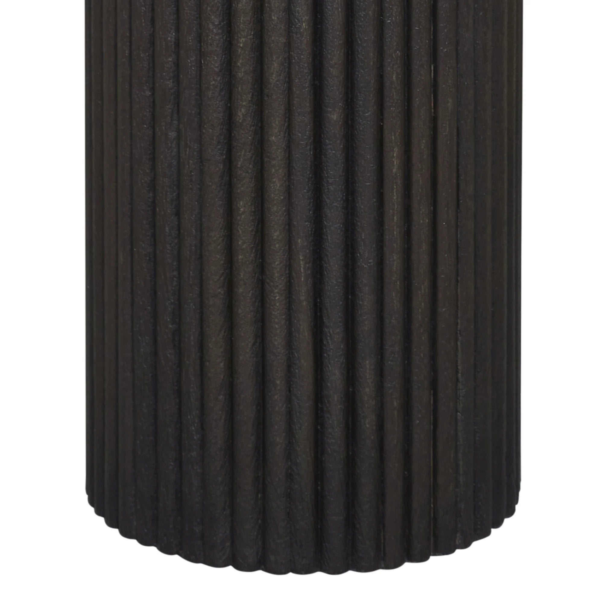 Black ribbed cylindrical object on a white background