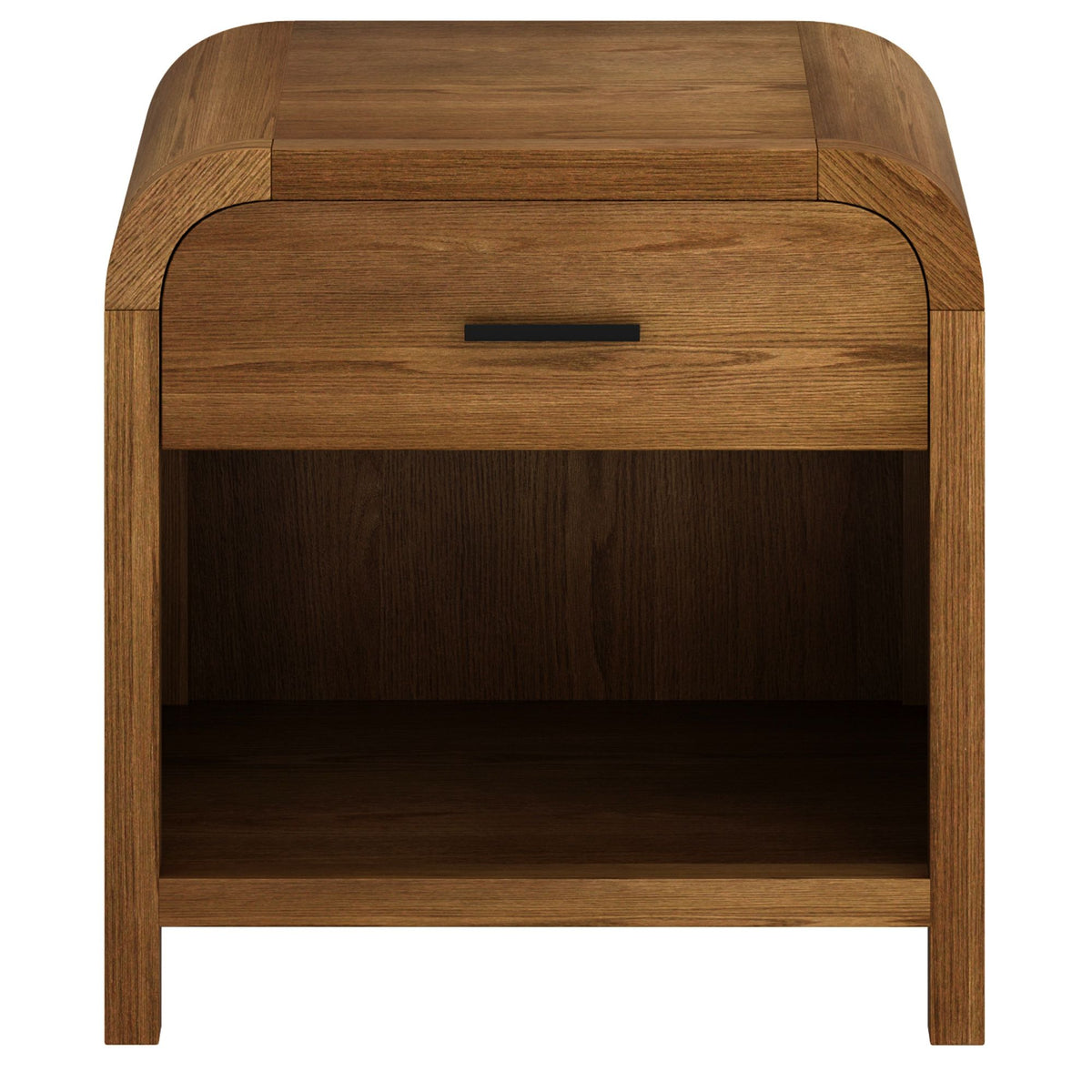 Wooden nightstand with a drawer on a white background