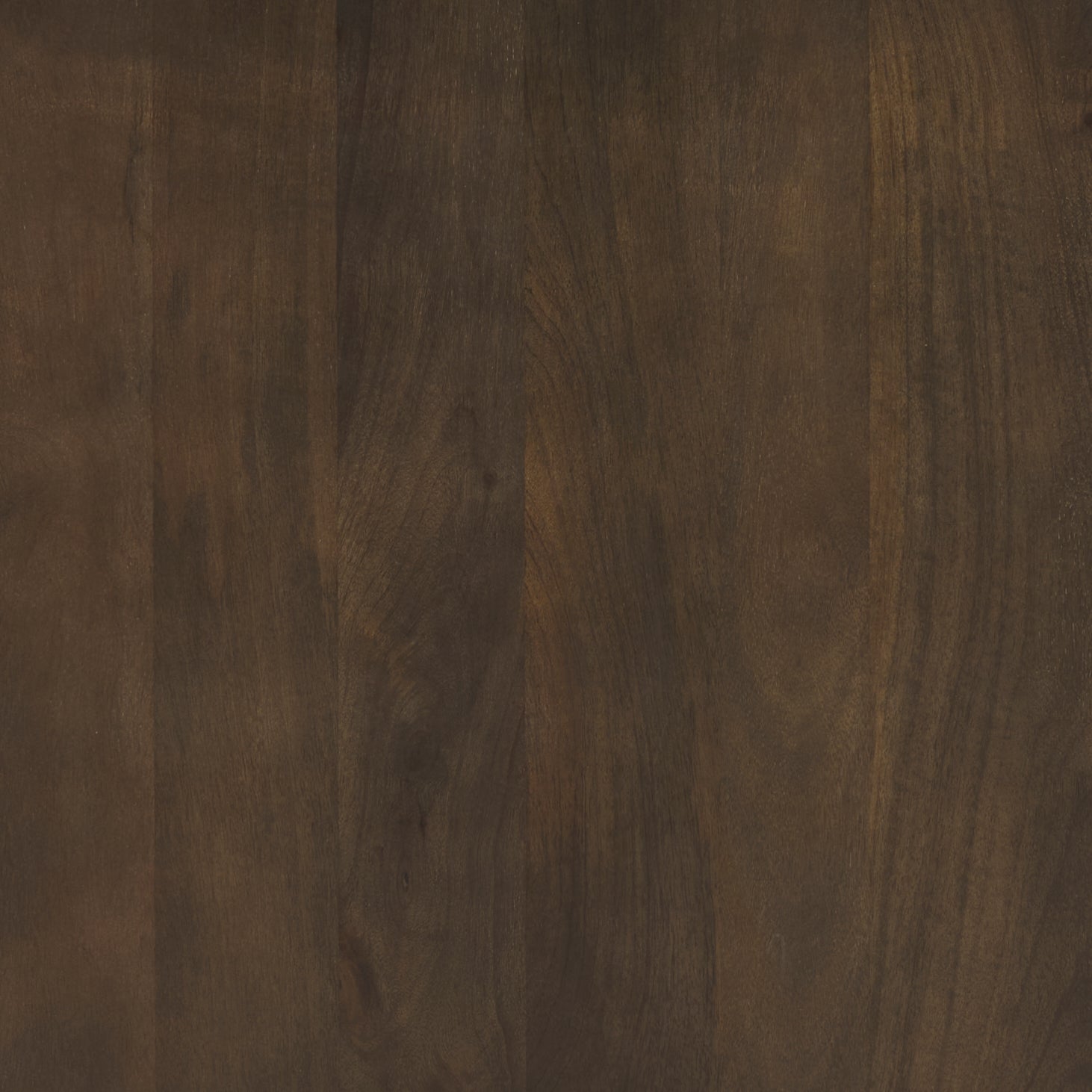 Close-up of the rich dark brown finish and smooth natural wood grain on the Eleanor mango wood cabinet.