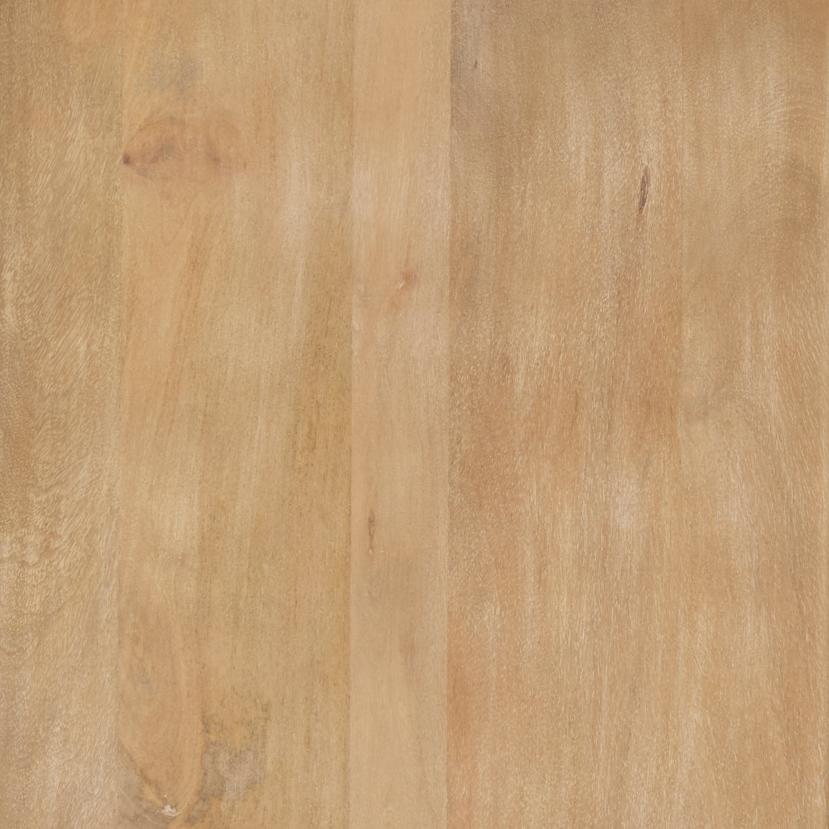 Close-up of the natural light blonde finish and smooth wood grain on the Eleanor mango wood cabinet.