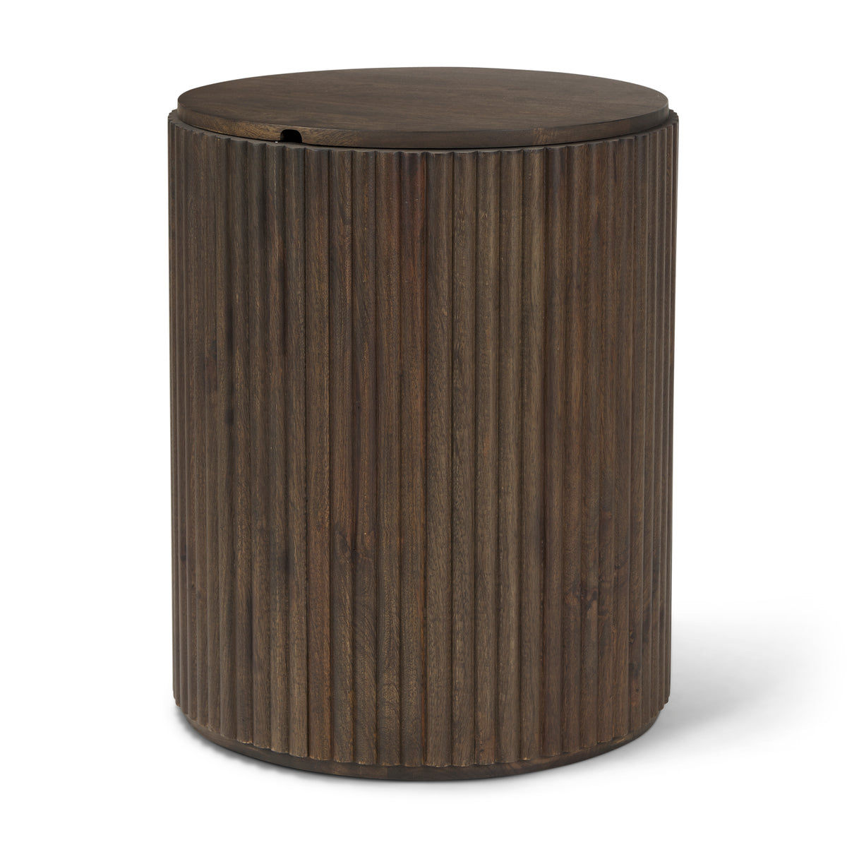 The Eleanor Fluted Side Table in dark wood color placed in the white color background.