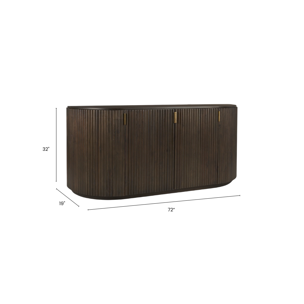 Wooden sideboard with dimension on a white background.