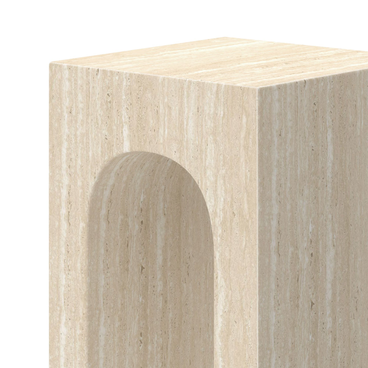Arched Elio side table with a close up view on the top part of the side table.