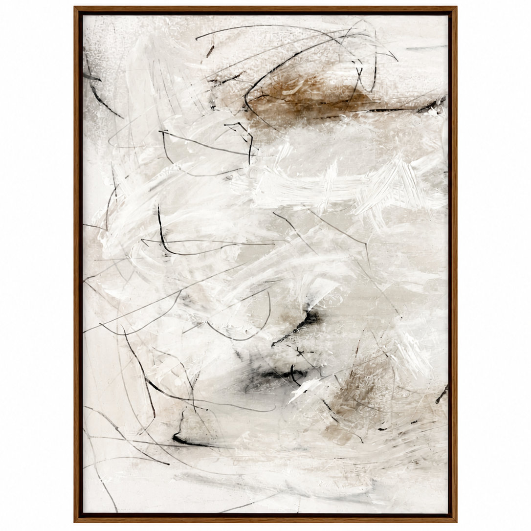 Abstract art print with brown and beige tones on a white background