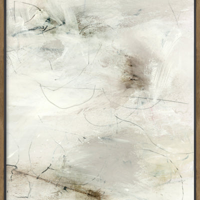 Abstract art piece with a wooden frame on a white background