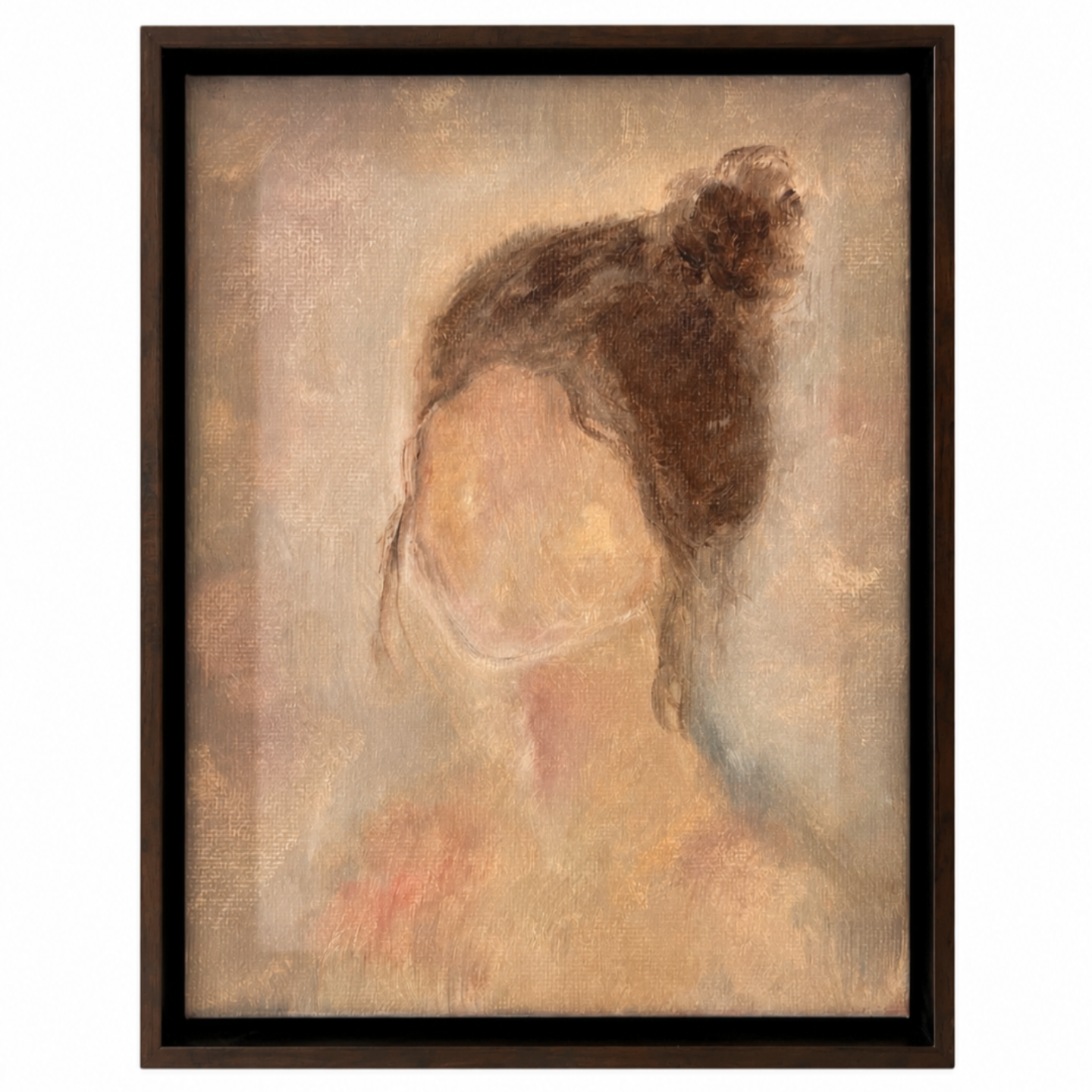 Framed artwork of a woman with a bun on a white background