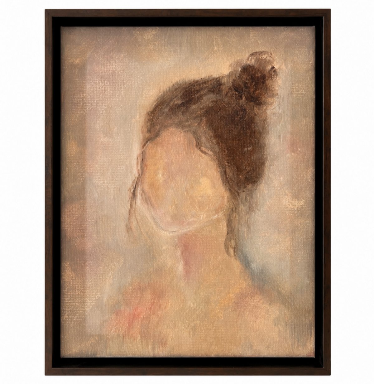 Framed artwork of a woman with a bun on a white background