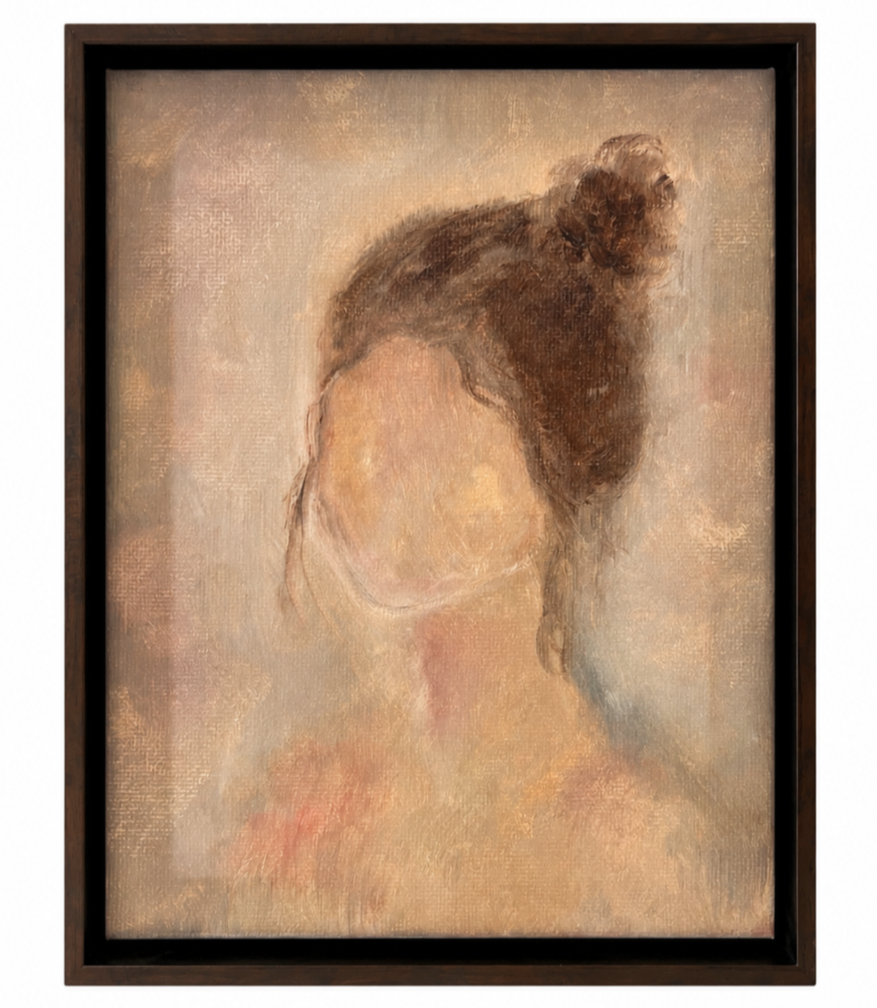 Framed artwork of a woman with a bun on a white background
