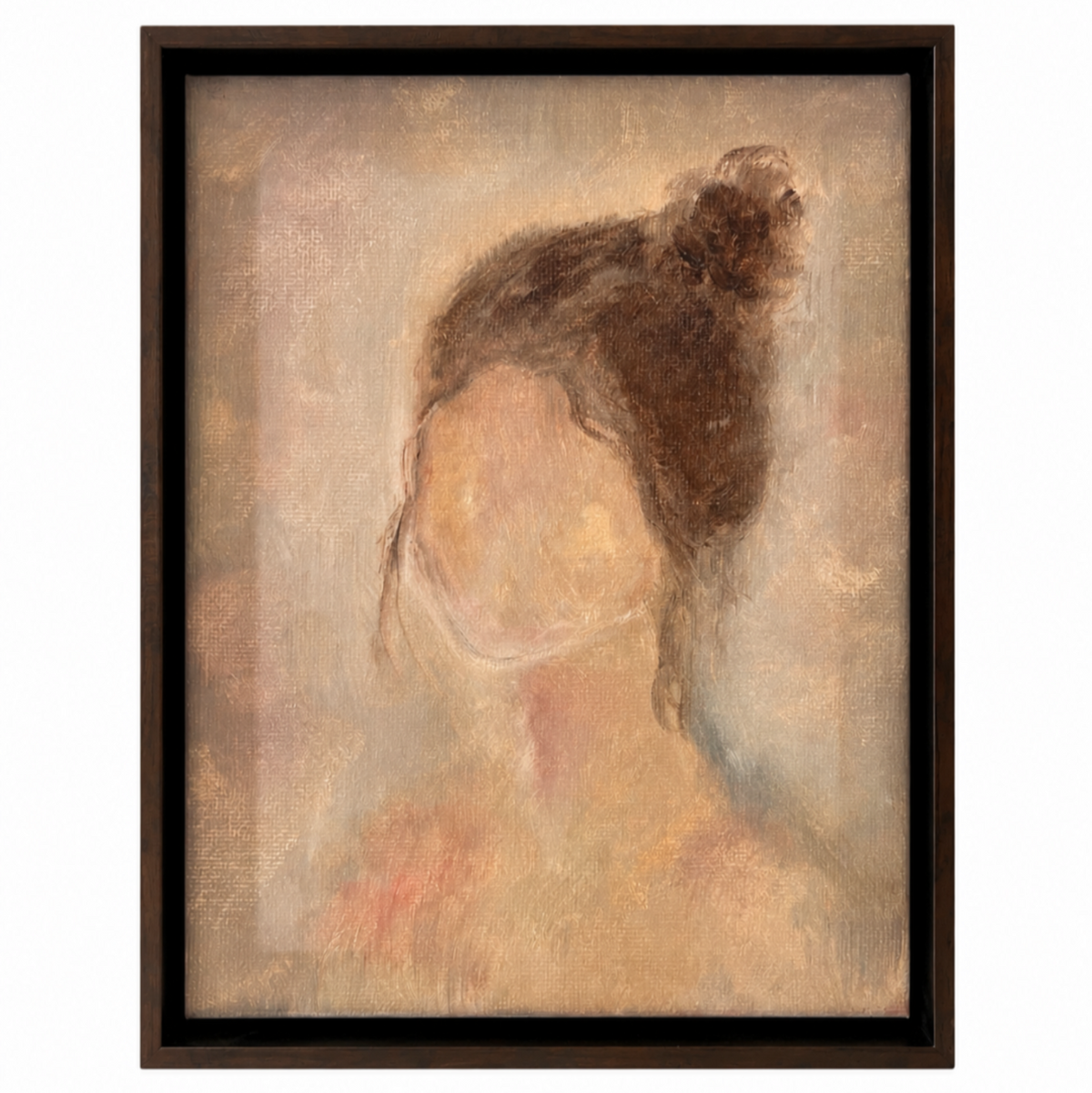 Framed artwork of a woman with a bun on a white background
