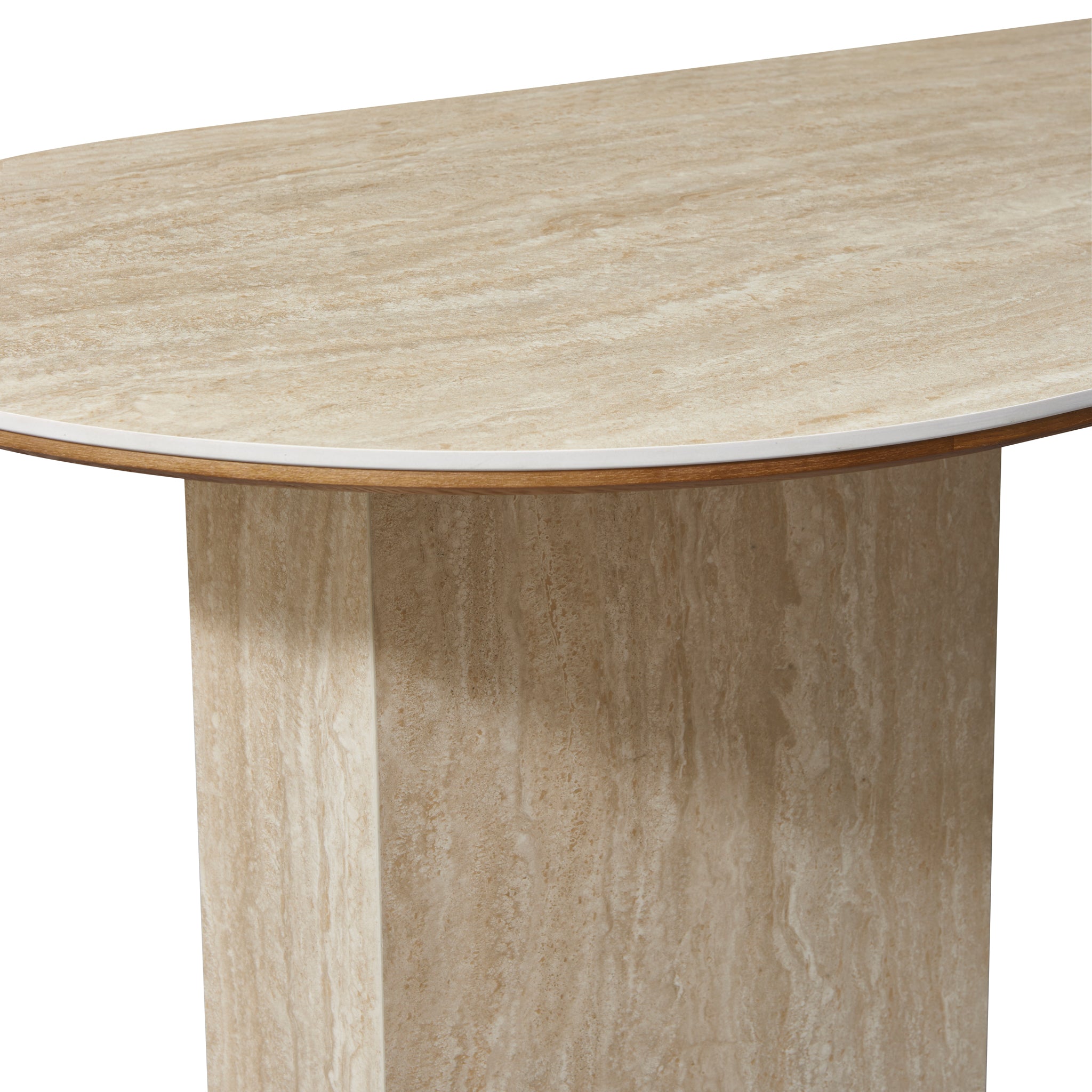 Detail close up of the Gianna dining table with oval top